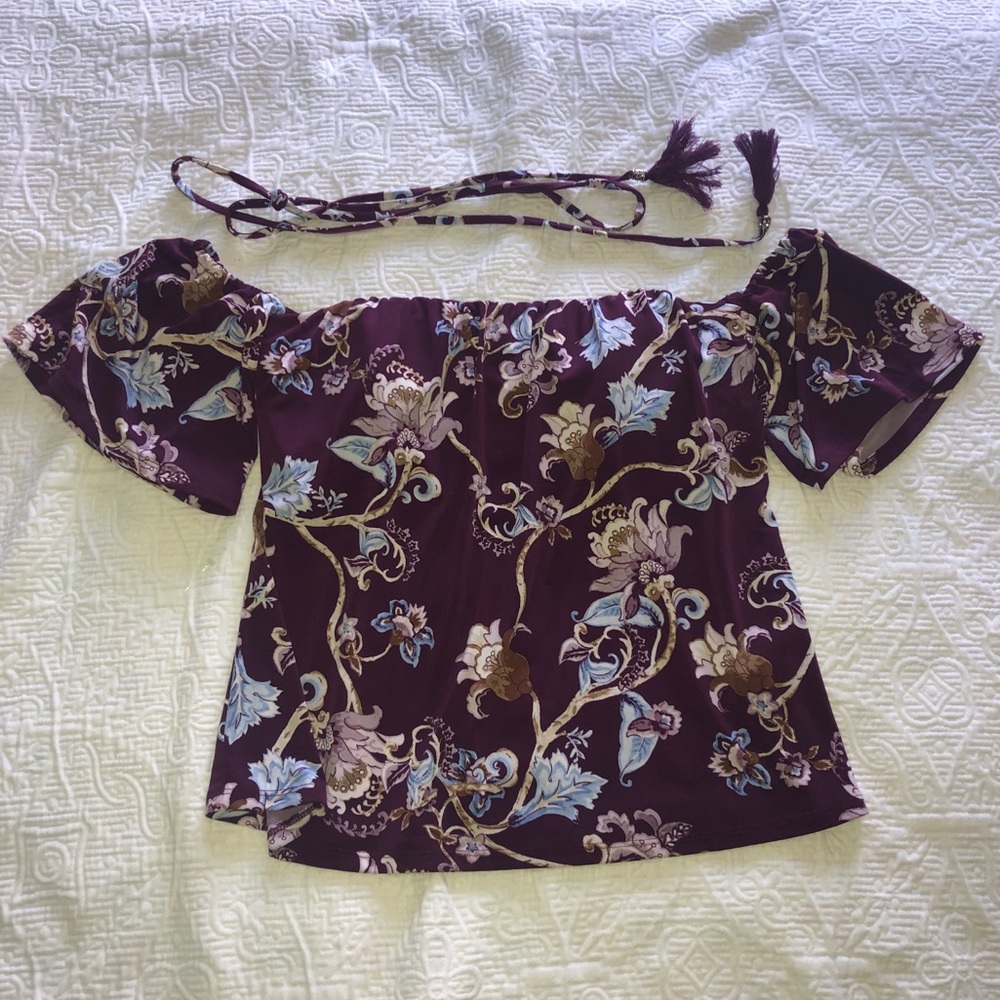 Purple floral off-the-shoulder top